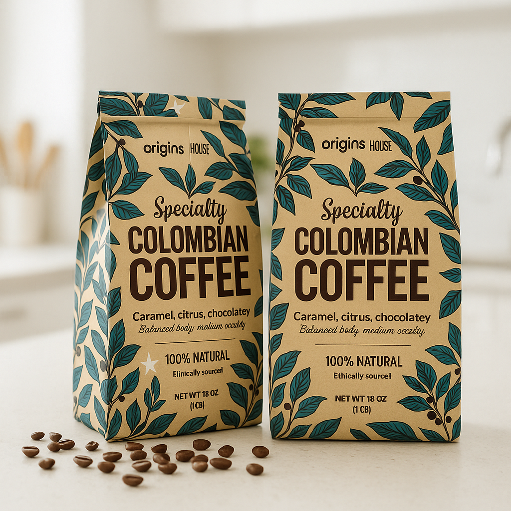 ORIGINS HOUSE Specialty Colombian Coffee: 16 oz (1 LB) Whole Coffee Beans - 85 Cupping Score